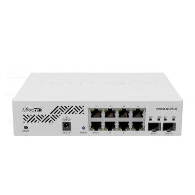 Mikrotik CSS610-8G-2S+IN Cloud Smart Switch 8-Port Gigabit Ethernet + 2-Port 10G SFP+, PoE-in Support, SwitchOS Lite + Metal Case + Rack-Mount kit (Included)