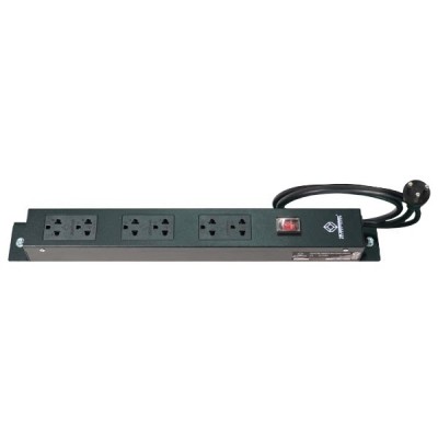 19" GERMANY G7-00006B AC Power Distribution 6 Universal Outlet w/Cable 3 M. & Surge Protection, Black