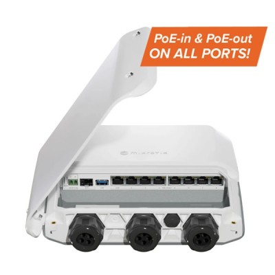 MikroTik RB5009UPr+S+OUT Heavy-Duty PoE Router 7-Port 1G Ethernet PoE-Out 1-8 (802.3af/at) + 1-Port 2.5 Ethernet + 1-Port SFP+ (1/10G)+ 1 USB 3.0 type A, IP66-Rated Waterproof Enclosure