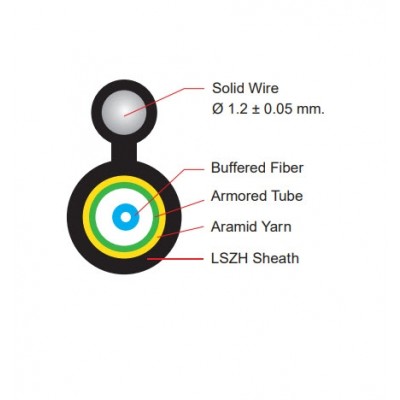 Link UFH9501RA-TOT FTTH ROUND ARMORED 1C, Fiber Optic Solid Drop Cable, Indoor-Outdoor, LSZH  (TOT & NT Approved) 1000 M.