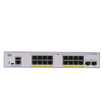Cisco CBS350-16FP-2G 16 Port Gigabit PoE L2/L3 Manage Switch,+ Ext PS, Full PoE, 2x1G SFP, PoE+ 240W Power Budget