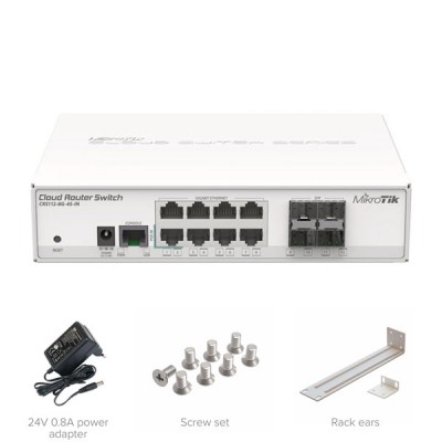 MikroTik CRS112-8G-4S-IN Cloud Router Switch 8-Port Gigabit Ethernet + 4-Port SFP (1G),  MikroTik RouterOS Level5 license, Rack-Mount kit (Included)