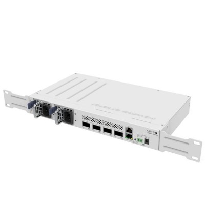 MikroTik CRS504-4XQ-IN 100GbE 4-Port QSFP28 + 1 x 100Mbit Ethernet port, MikroTik RouterOS v7, License level 5, Compatible with 40G, 25G, 10G, and 1G Fiber Connections, Rack-Mount kit (Included)
