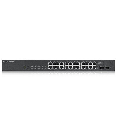 Zyxel GS1900-24 24-port GbE Smart Managed Switch with 2 GbE SFP ports รองรับ การทำ VLAN, QoS, Link Aggregation, 802.1x, CPU defense engine และ DoS prevention