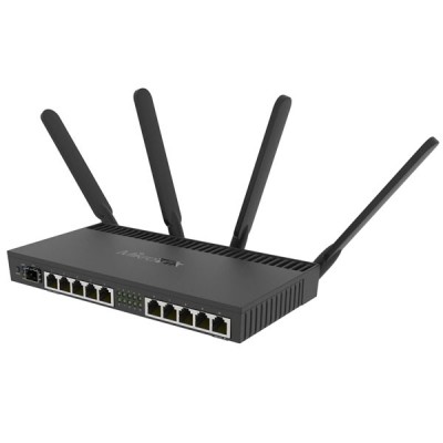 MikroTik RB4011iGS+5HacQ2HnD-IN WiFi Router 10-Port Gigabit, 1-Port SFP+ 10Gbps, Quad-core 1.4Ghz CPU, 1GB RAM, Dual-band 2.4GHz / 5GHz 4x4 MIMO 802.11 ac Wireless and Desktop Case